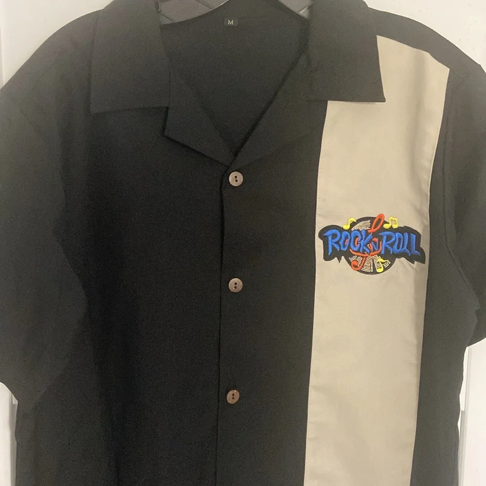 NEW Men's Black and Tan Rockabilly Bowling Shirt SZ MED - Picture 2 of 5